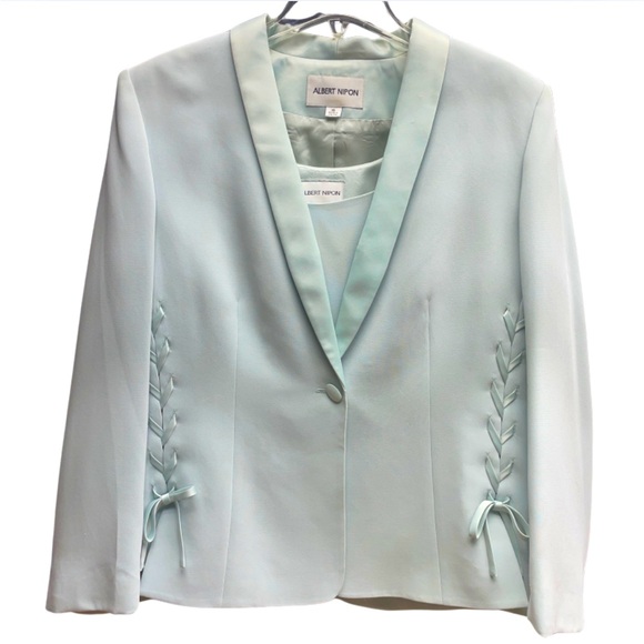Albert Nipon Jackets & Blazers - Vintage Albert Nipon Mint Green Bow Detail Blazer And Tank Top Set Sz 16